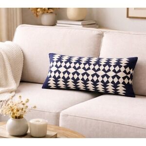 Pendleton Lumbar Pillow Navy Embroidered Geometric 21x8 Western Boho Decor